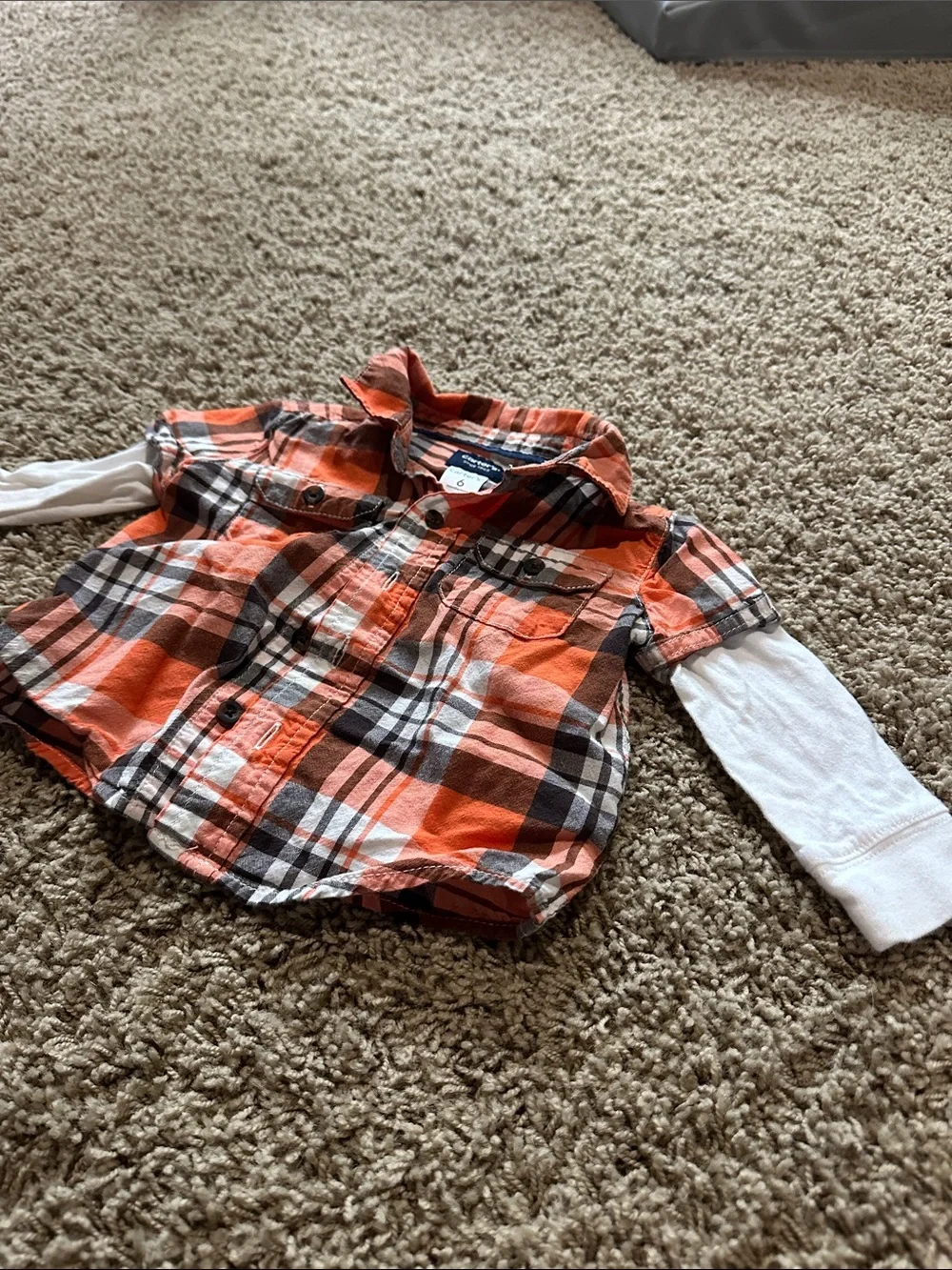 Carter's Orange, White & Brown Plaid Layered-Look Button Shirt